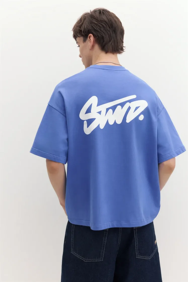 Pull&Bear Boxy STWD Logo Tee — Blue