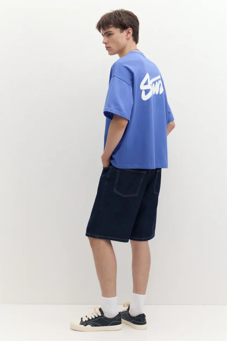 Pull&Bear Boxy STWD Logo Tee — Blue