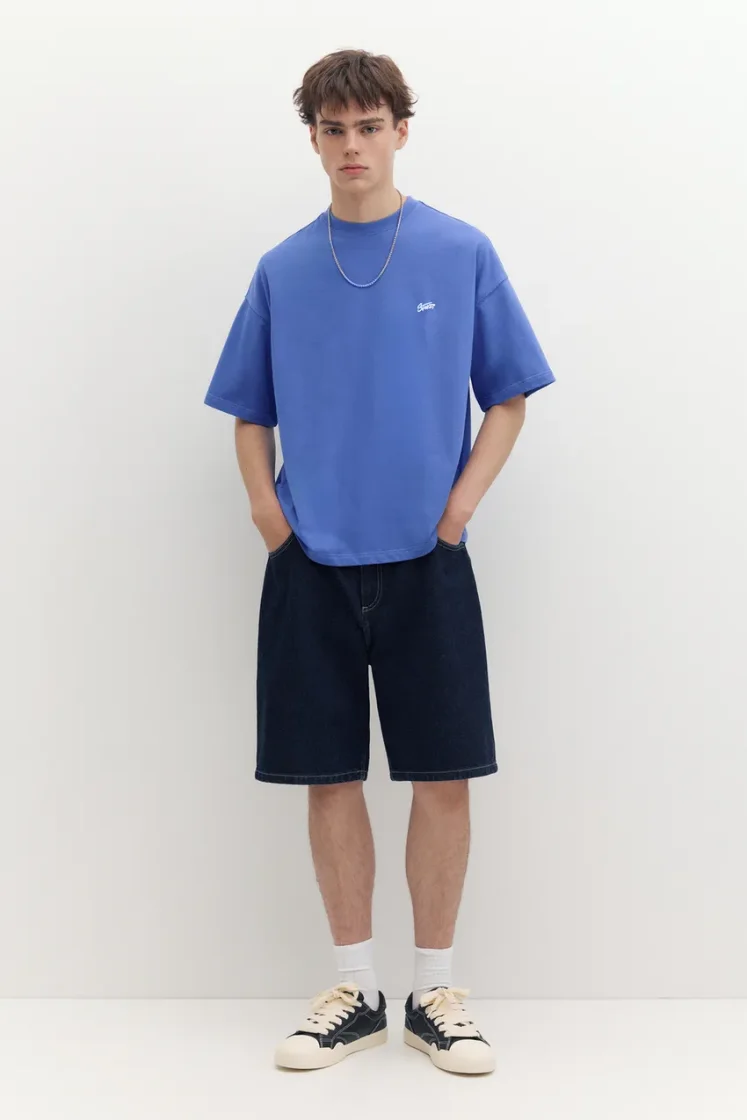 Pull&Bear Boxy STWD Logo Tee — Blue