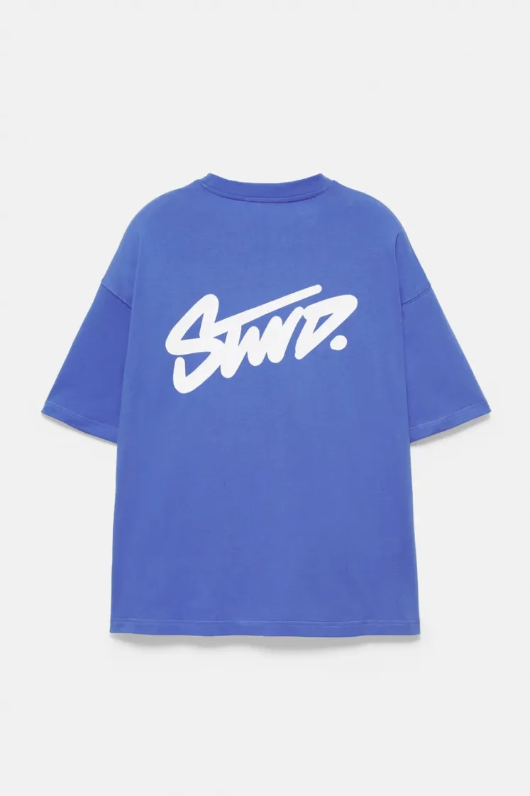 Pull&Bear Boxy STWD Logo Tee — Blue