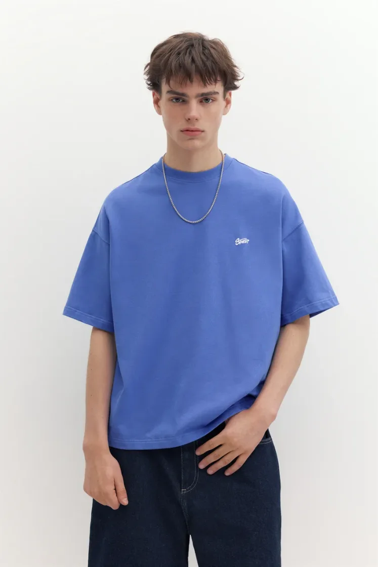 Pull&Bear Boxy STWD Logo Tee — Blue