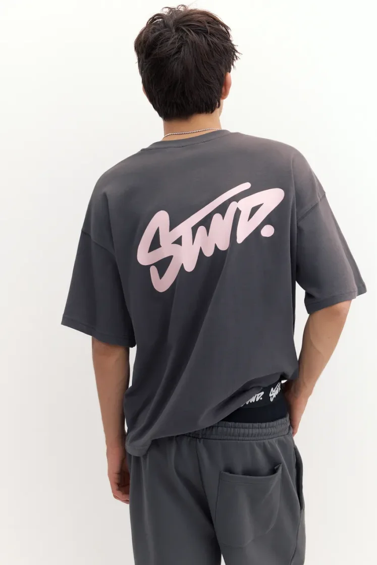 Pull&Bear Boxy STWD Logo Tee — Dark Grey