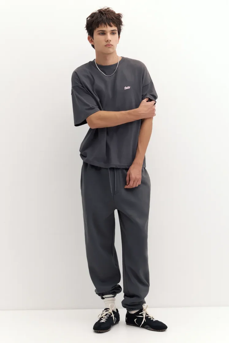 Pull&Bear Boxy STWD Logo Tee — Dark Grey