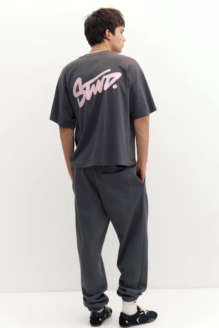 Pull&Bear Boxy STWD Logo Tee — Dark Grey