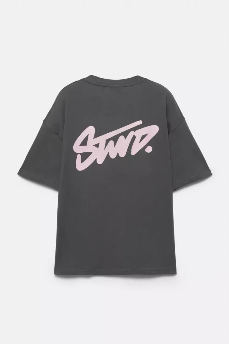 Pull&Bear Boxy STWD Logo Tee — Dark Grey