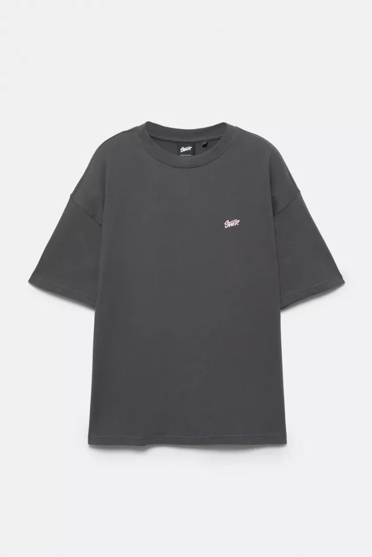 Pull&Bear Boxy STWD Logo Tee — Dark Grey