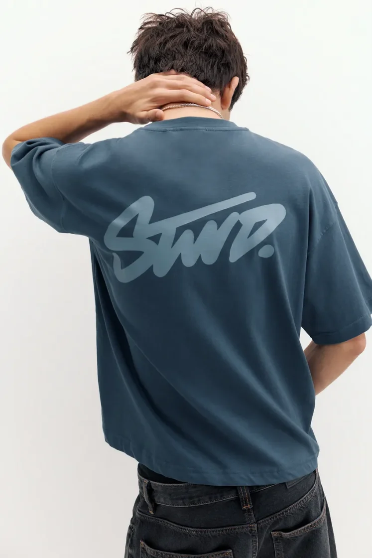 Pull&Bear Boxy STWD Logo Tee — indigo