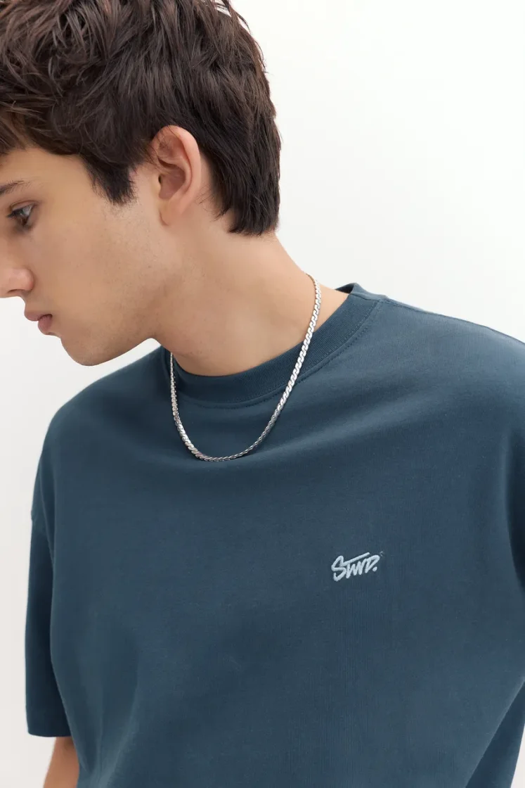 Pull&Bear Boxy STWD Logo Tee — indigo