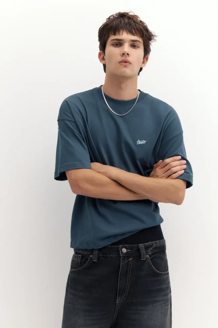 Pull&Bear Boxy STWD Logo Tee — indigo