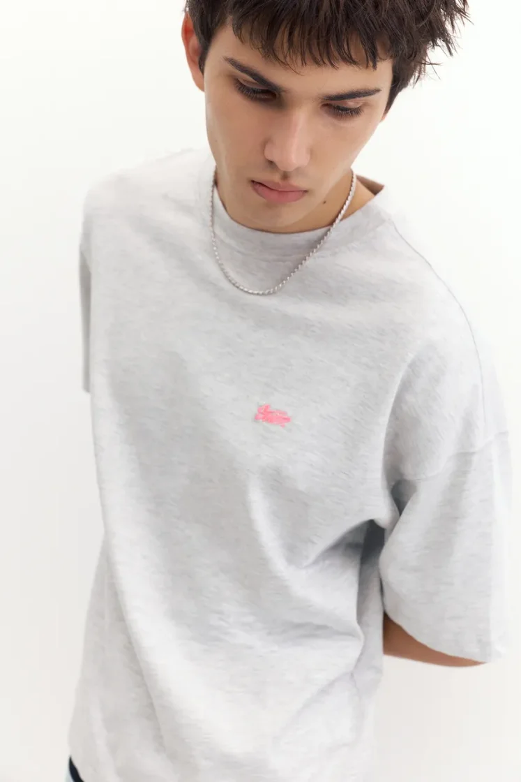 Pull&Bear Boxy STWD Logo Tee — Light Grey