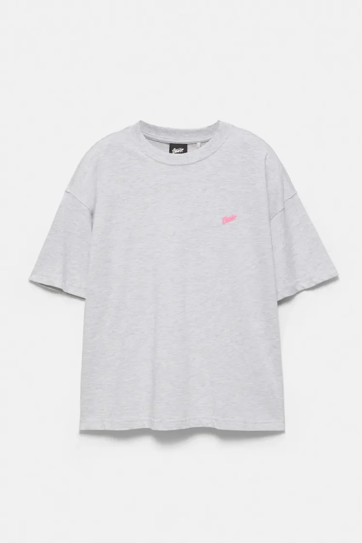 Pull&Bear Boxy STWD Logo Tee — Light Grey