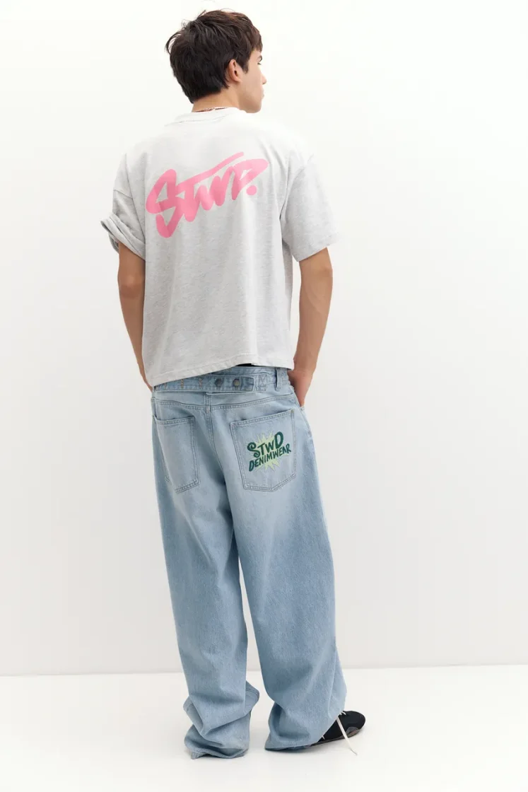 Pull&Bear Boxy STWD Logo Tee — Light Grey