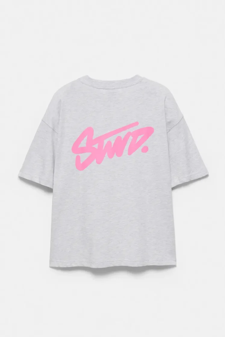 Pull&Bear Boxy STWD Logo Tee — Light Grey