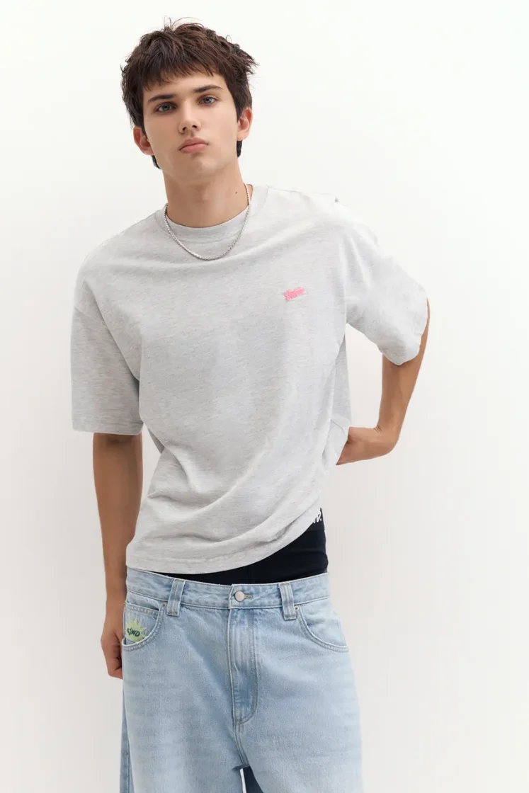 Pull&Bear Boxy STWD Logo Tee — Light Grey