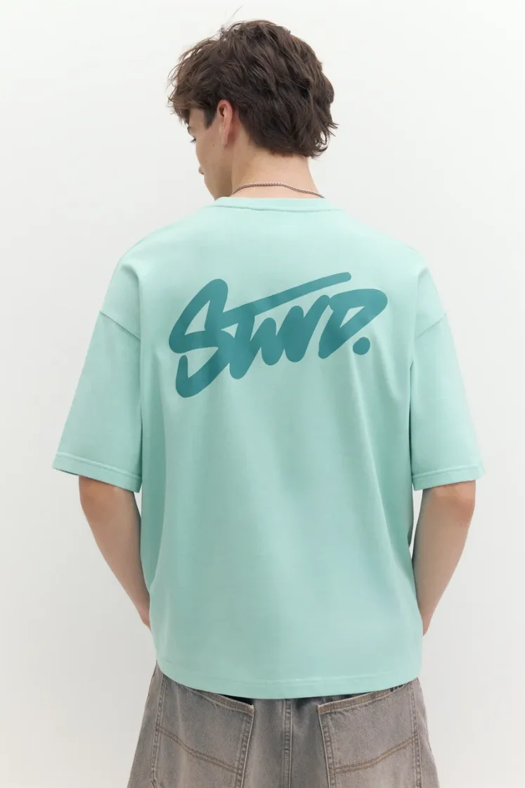 Pull&Bear Boxy STWD Logo Tee — Mint