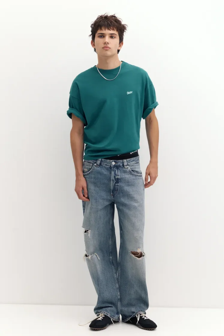 Pull&Bear Boxy STWD Logo Tee — Teal