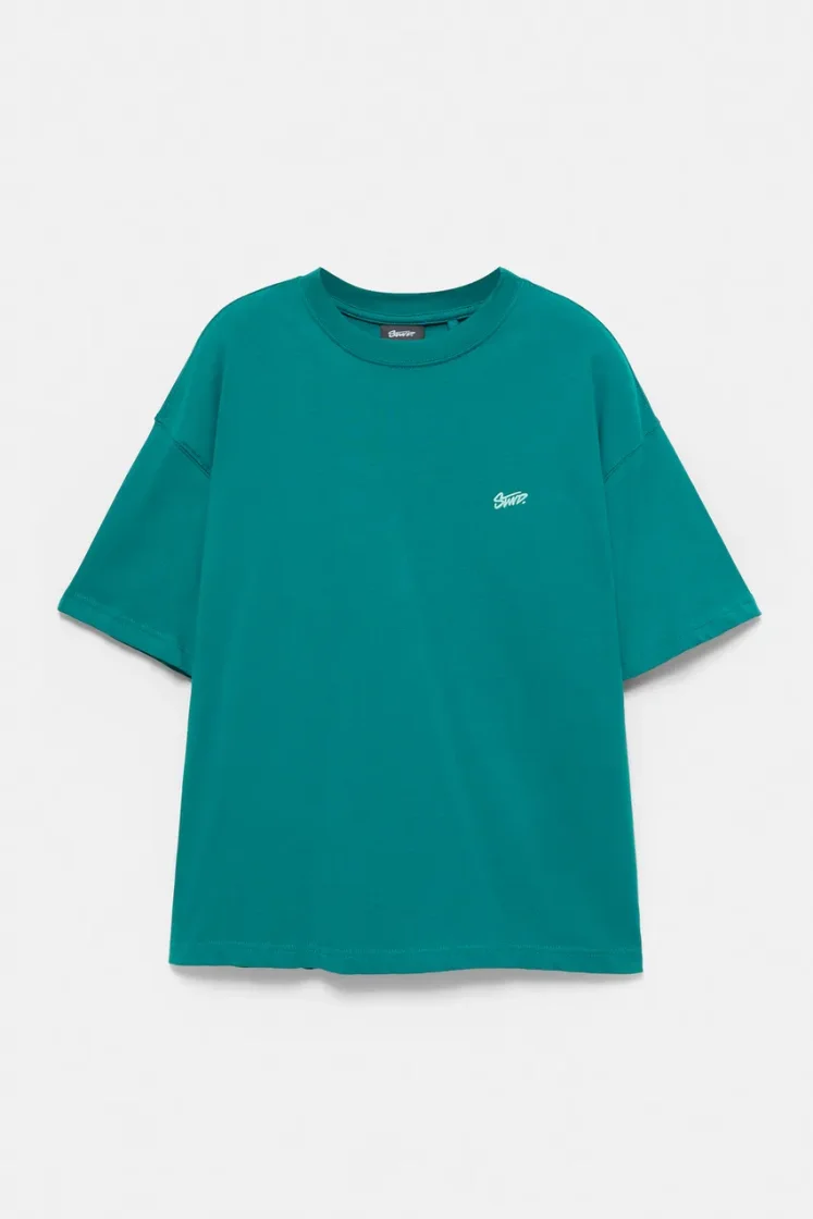 Pull&Bear Boxy STWD Logo Tee — Teal