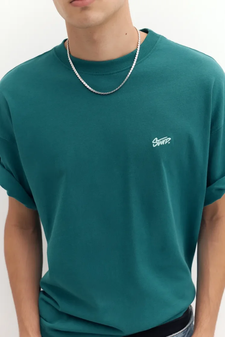 Pull&Bear Boxy STWD Logo Tee — Teal