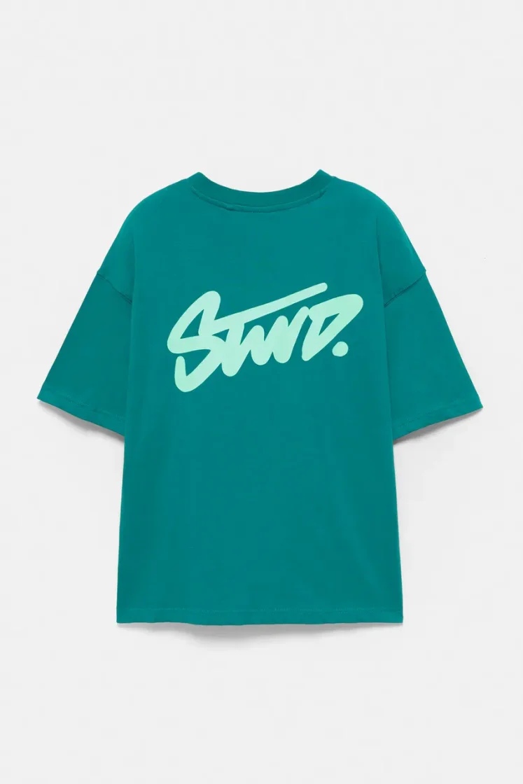 Pull&Bear Boxy STWD Logo Tee — Teal