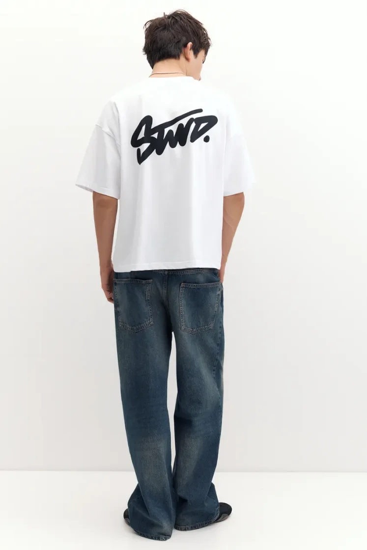 Pull&Bear Boxy STWD Logo Tee — White