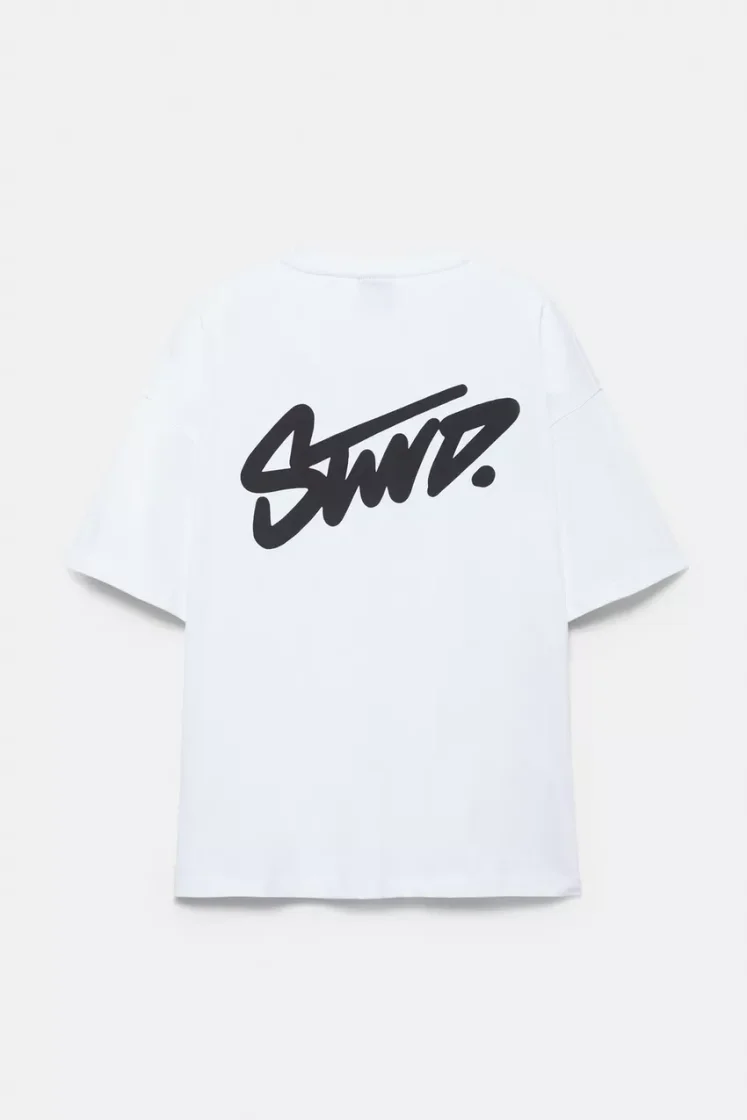 Pull&Bear Boxy STWD Logo Tee — White