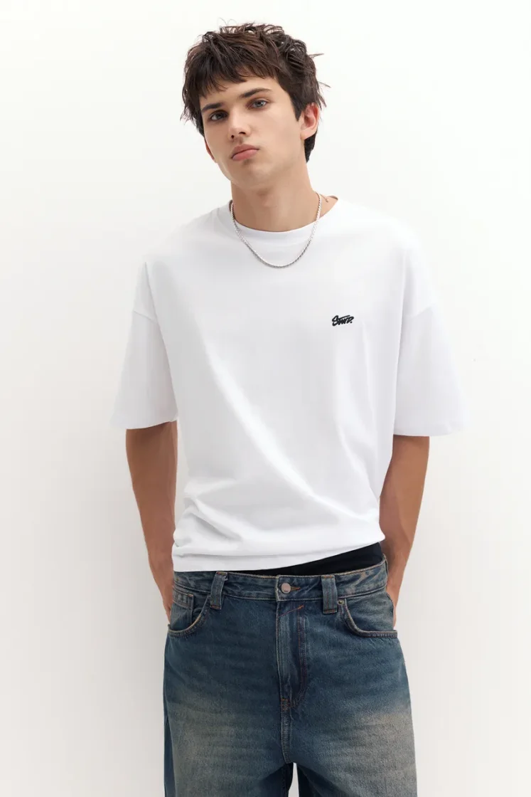 Pull&Bear Boxy STWD Logo Tee — White