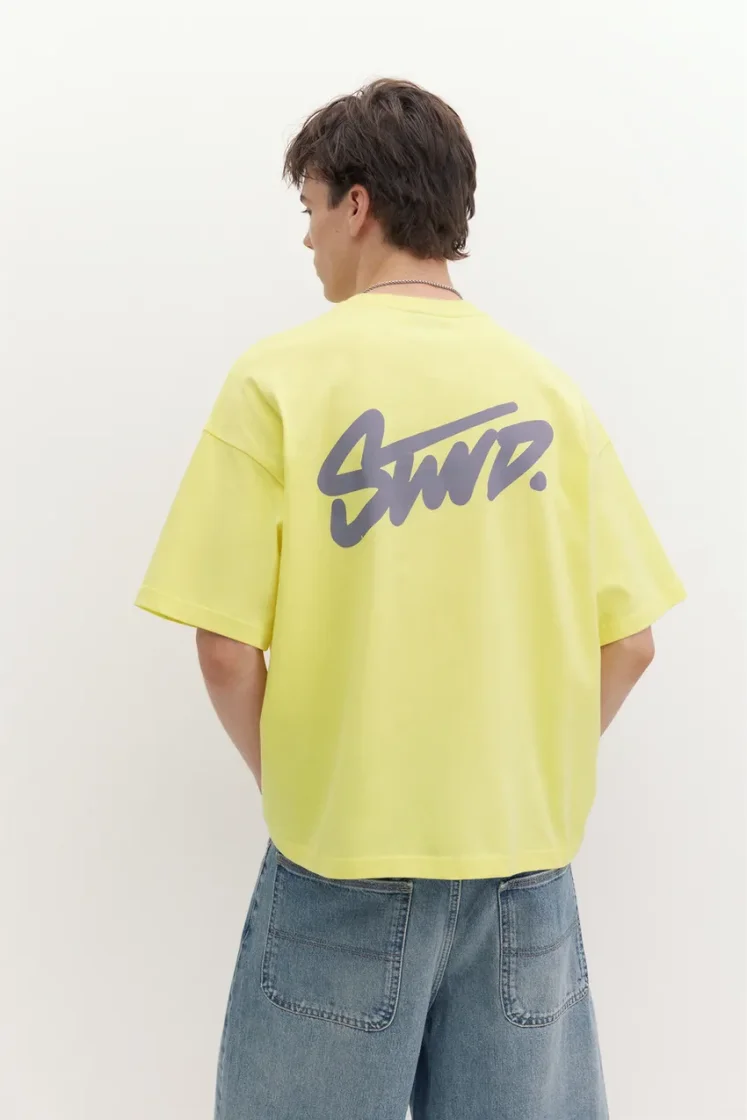 Pull&Bear Boxy STWD Logo Tee — Yellow