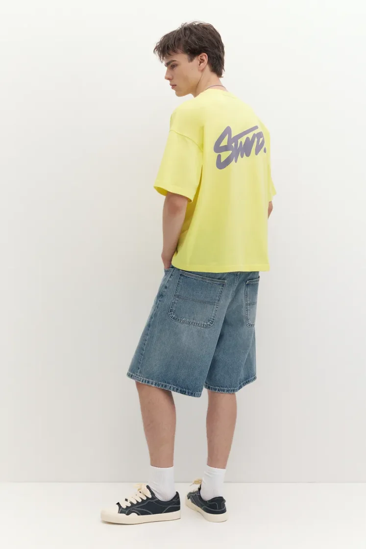 Pull&Bear Boxy STWD Logo Tee — Yellow