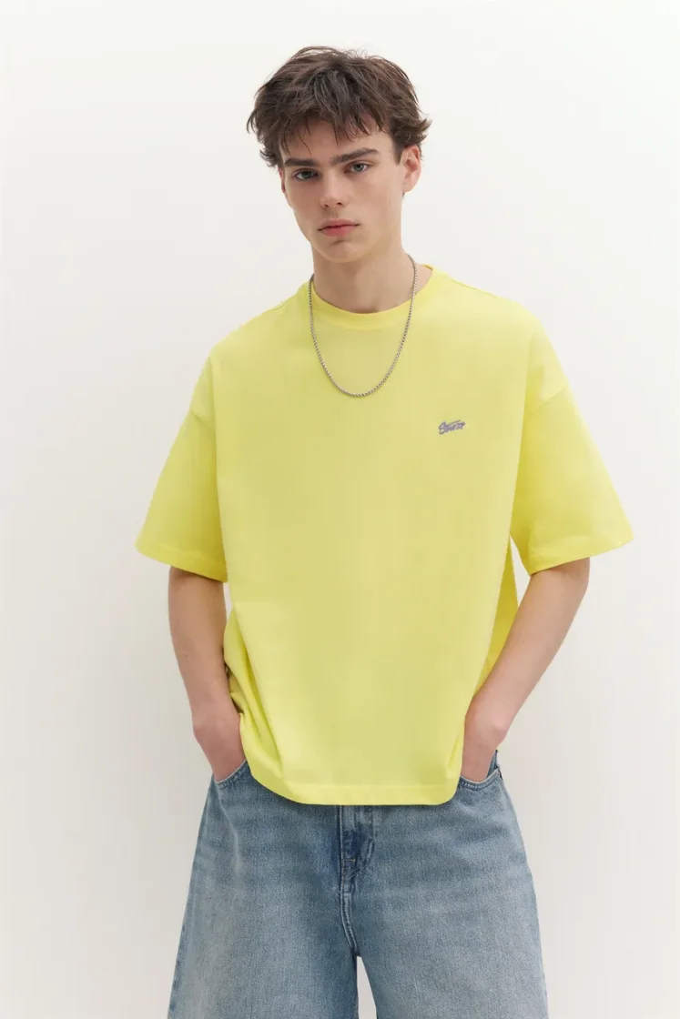 Pull&Bear Boxy STWD Logo Tee — Yellow