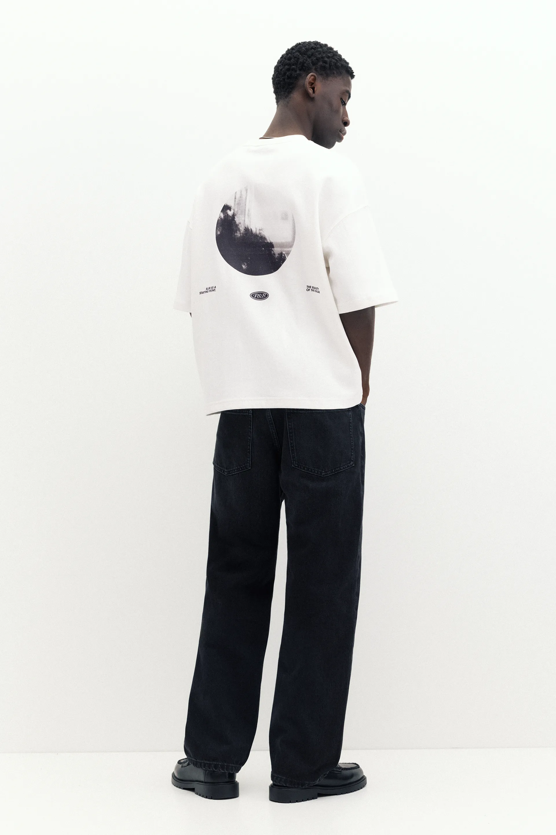 Pull&Bear Interlock Photo Back Tee — Blanc cassé