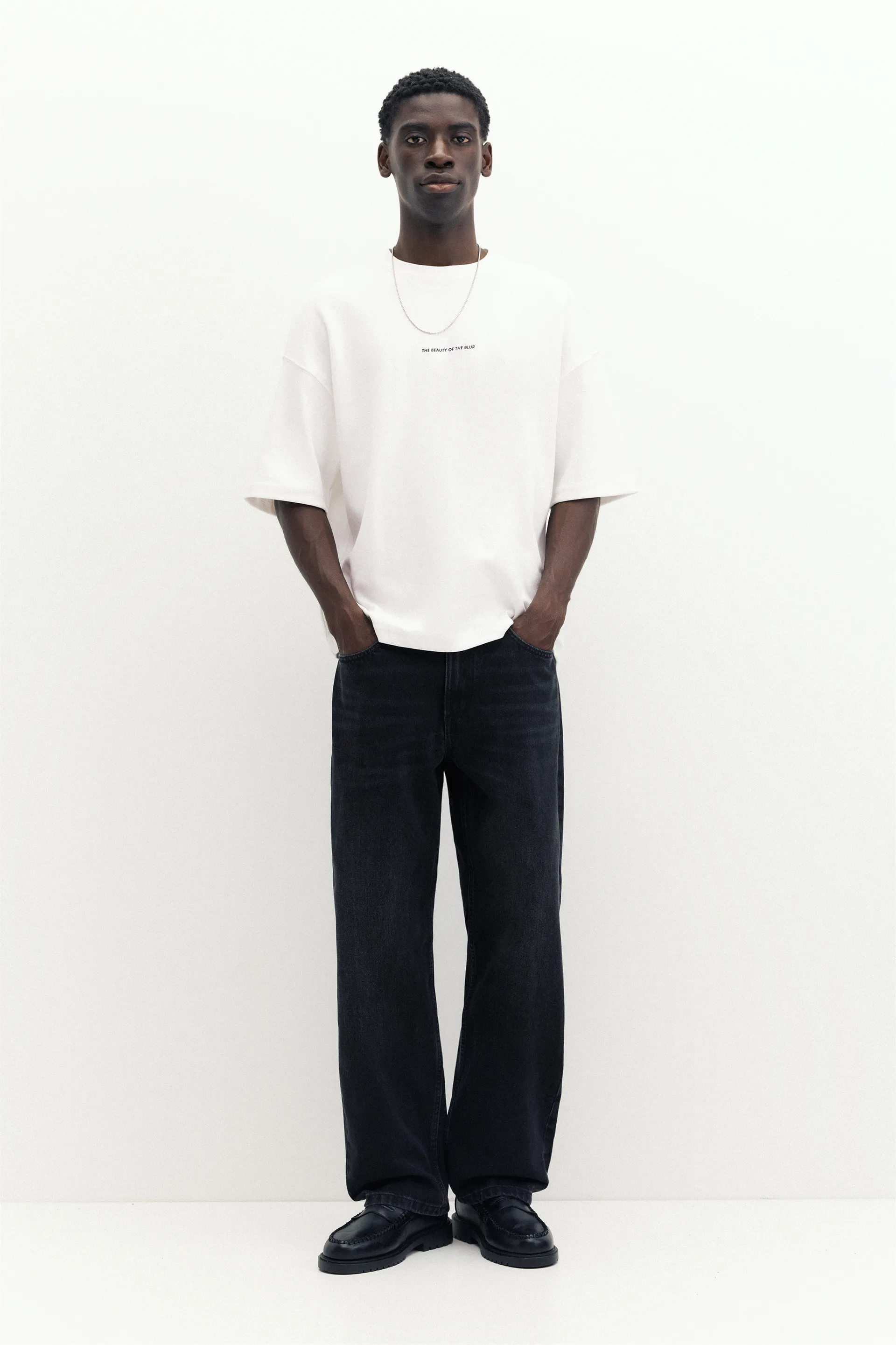 Pull&Bear Interlock Photo Back Tee — Blanc cassé