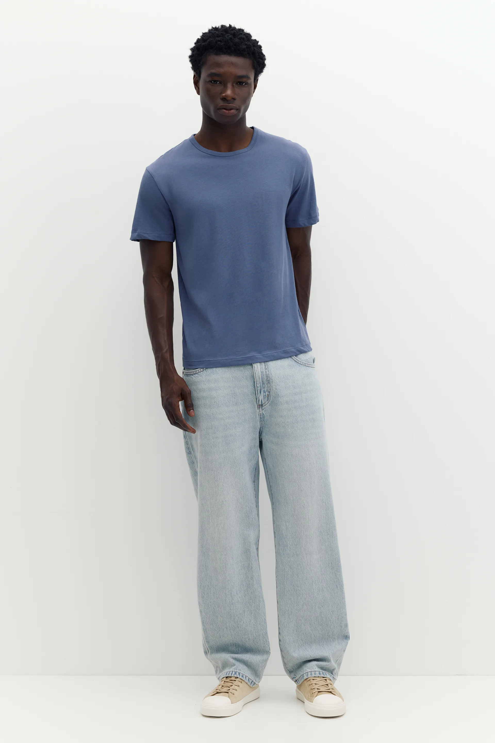 Pull&Bear Slim Fit Cotton Crew Tee — Bleu