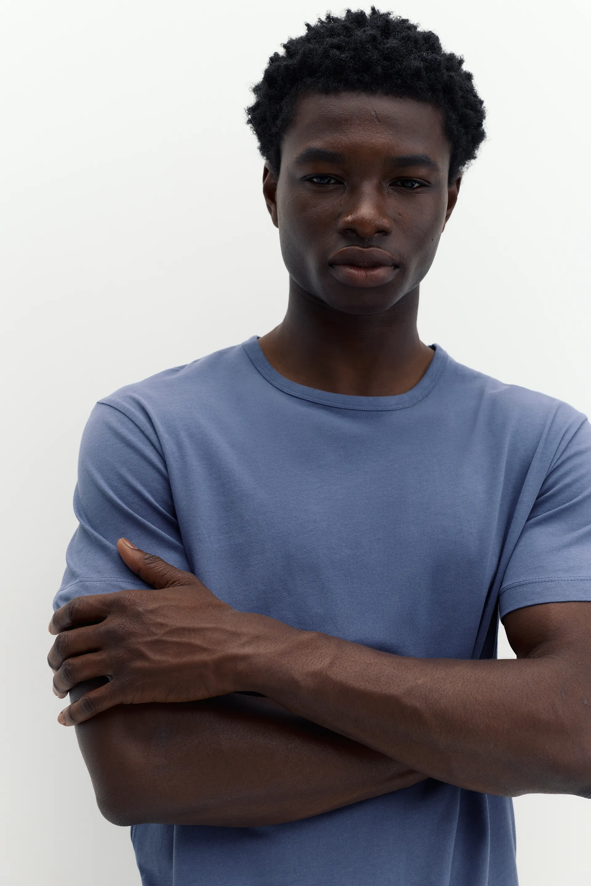 Pull&Bear Slim Fit Cotton Crew Tee — Bleu