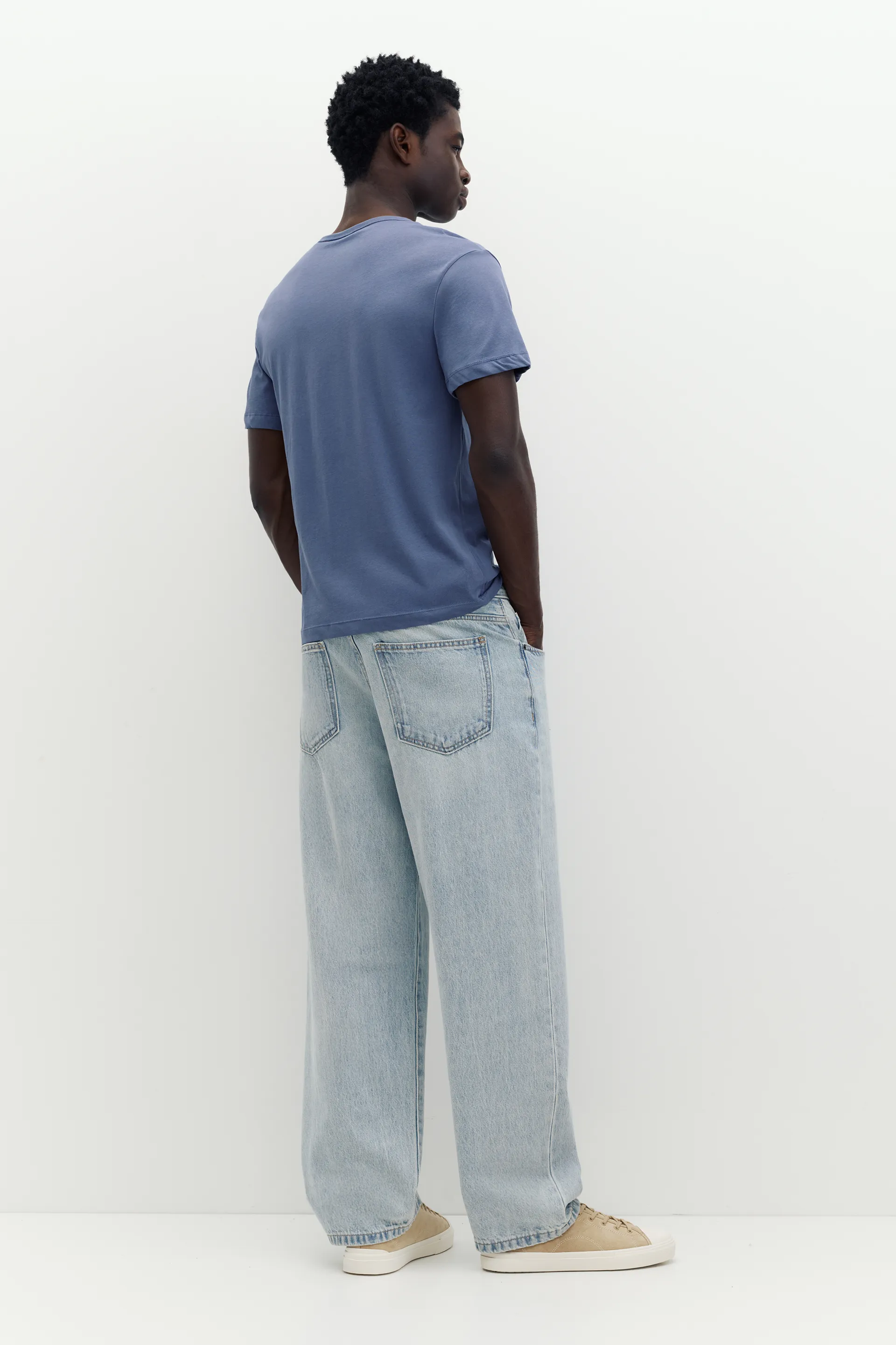 Pull&Bear Slim Fit Cotton Crew Tee — Bleu