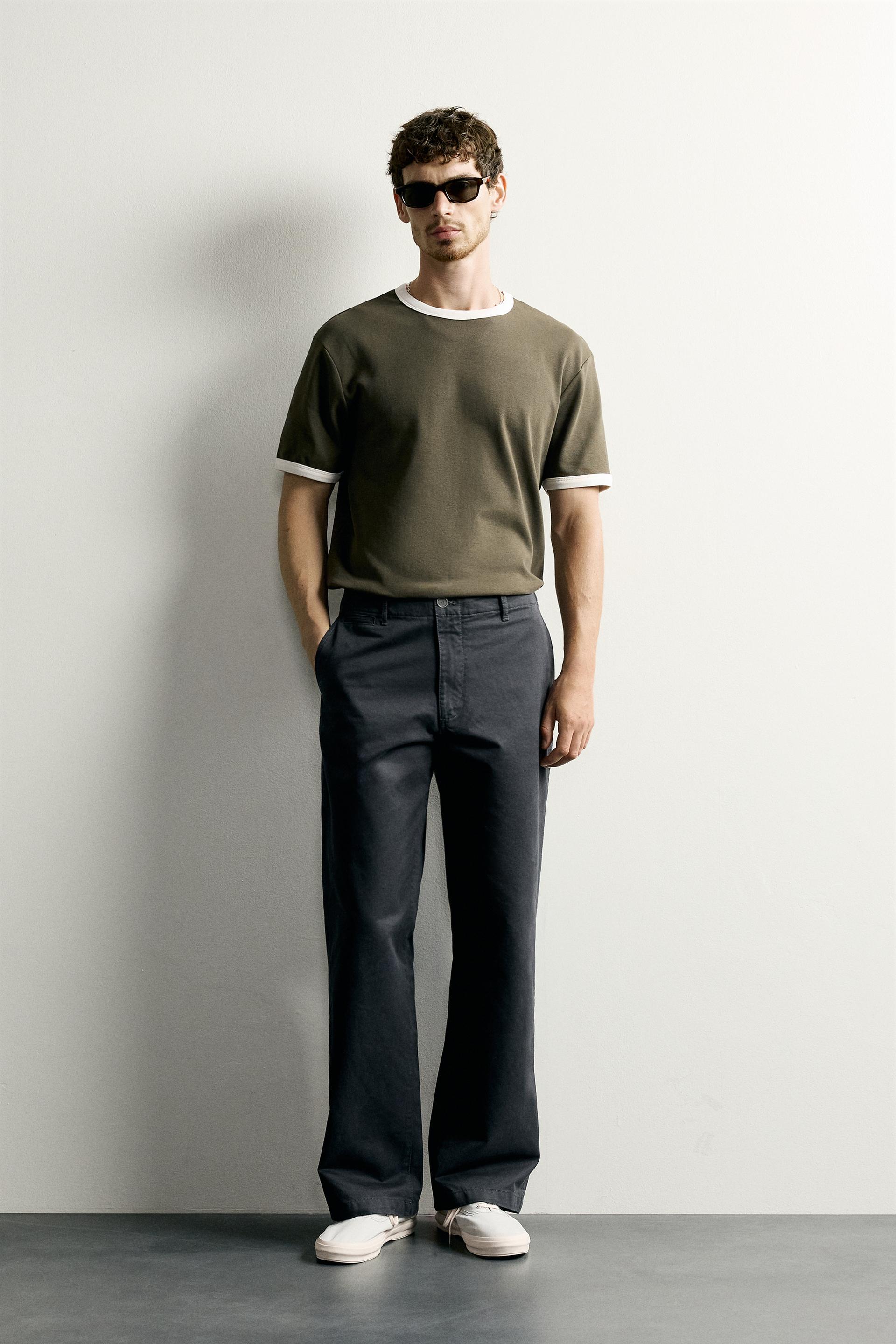 Zara Contrast Ribbed Basic Tee — Vert
