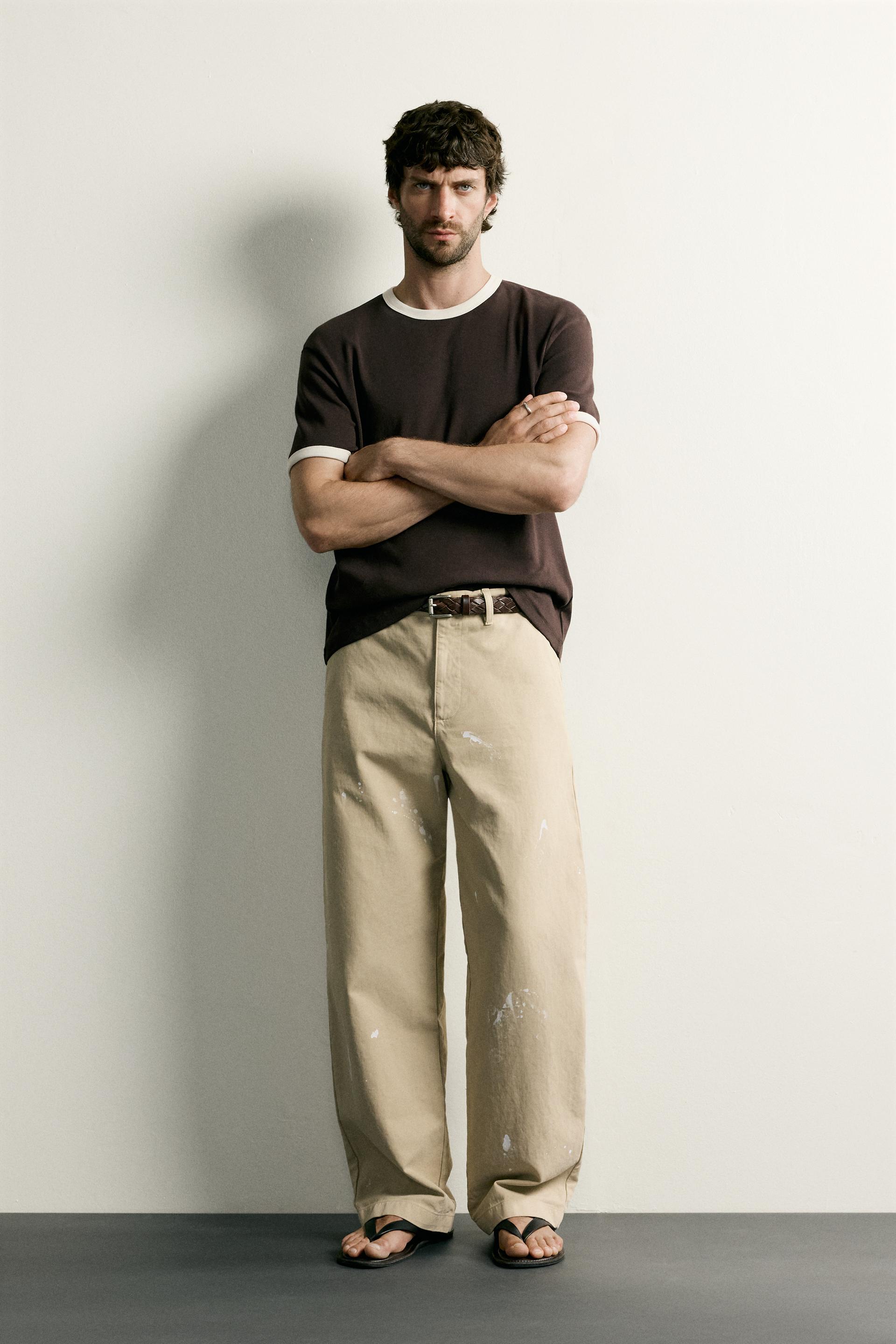 Zara Contrast Ribbed Basic Tee — Marron