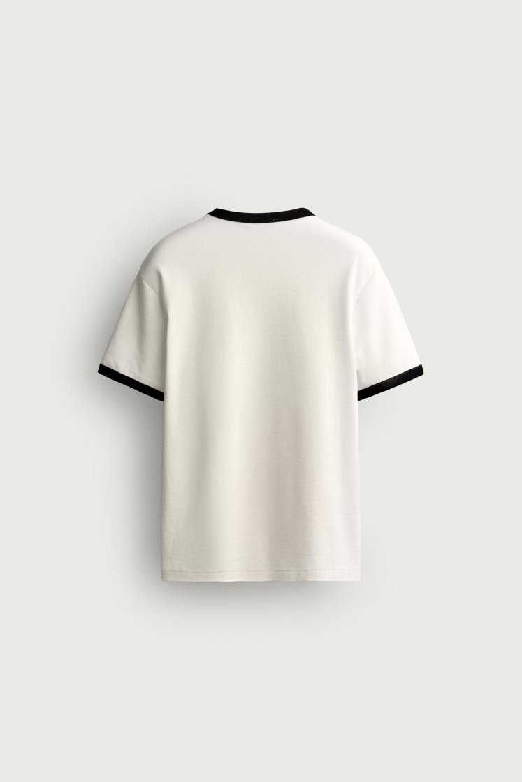 Zara Contrast Ribbed Basic Tee — Blanc cassé