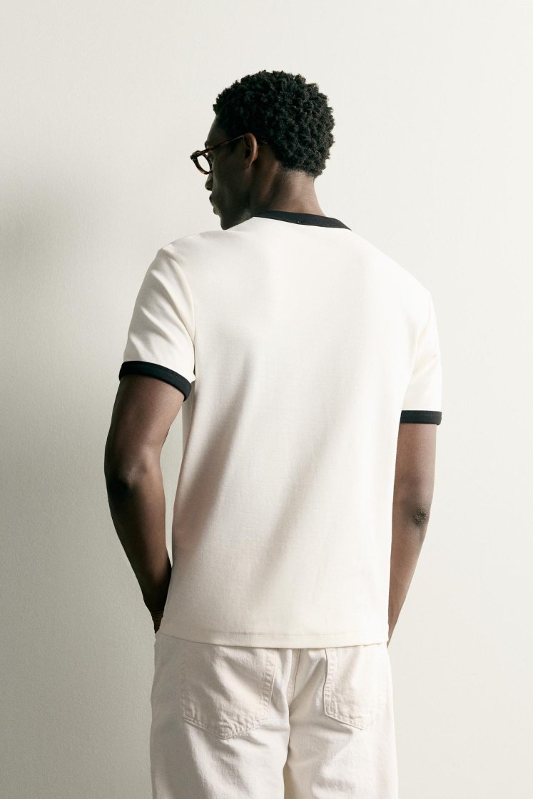 Zara Contrast Ribbed Basic Tee — Blanc cassé