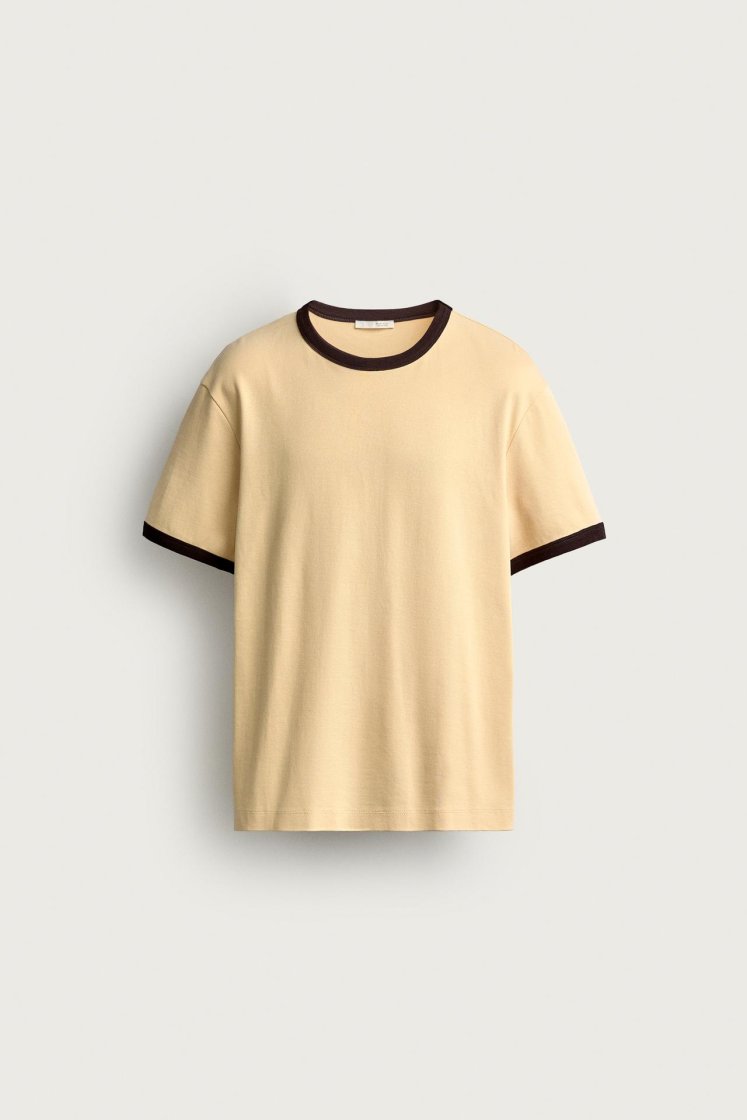 Zara Contrast Ribbed Basic Tee — Jaune
