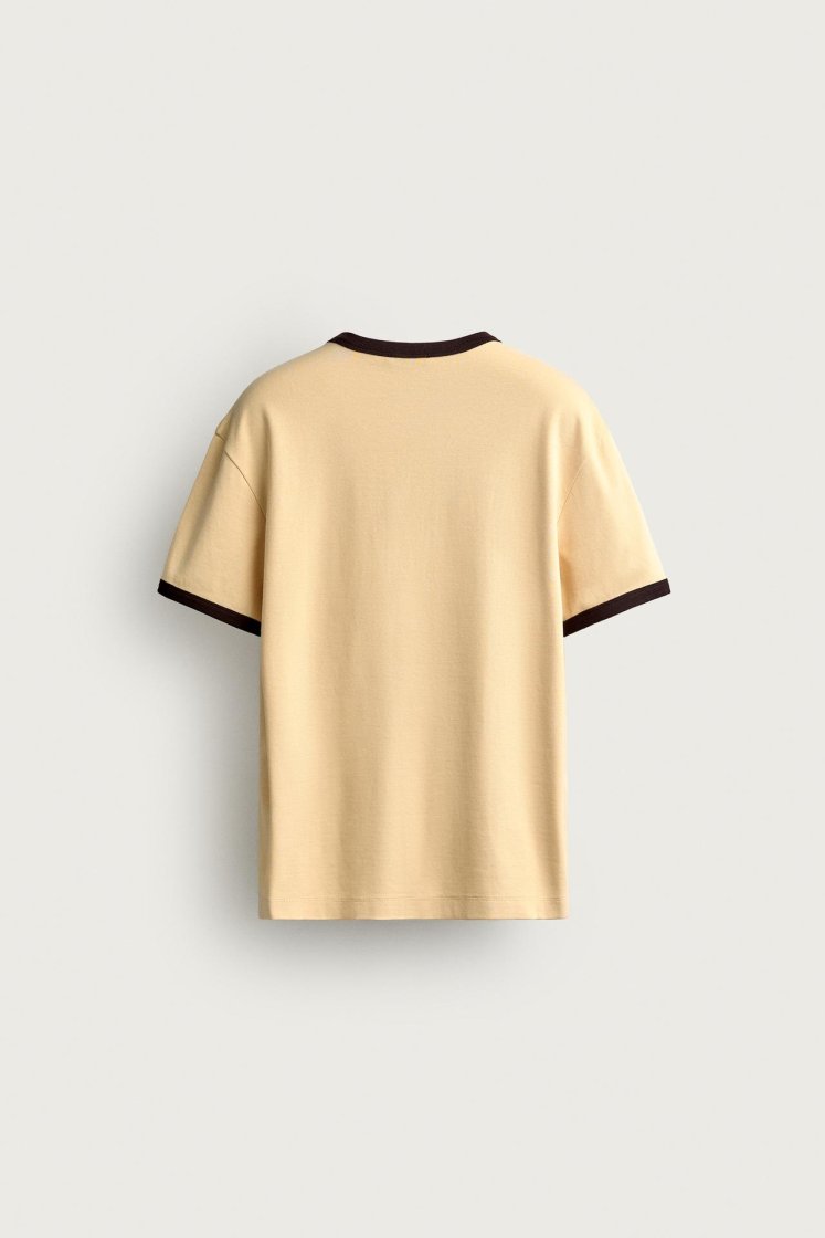Zara Contrast Ribbed Basic Tee — Jaune