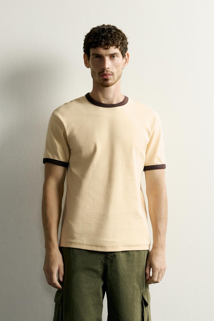 Zara Contrast Ribbed Basic Tee — Jaune