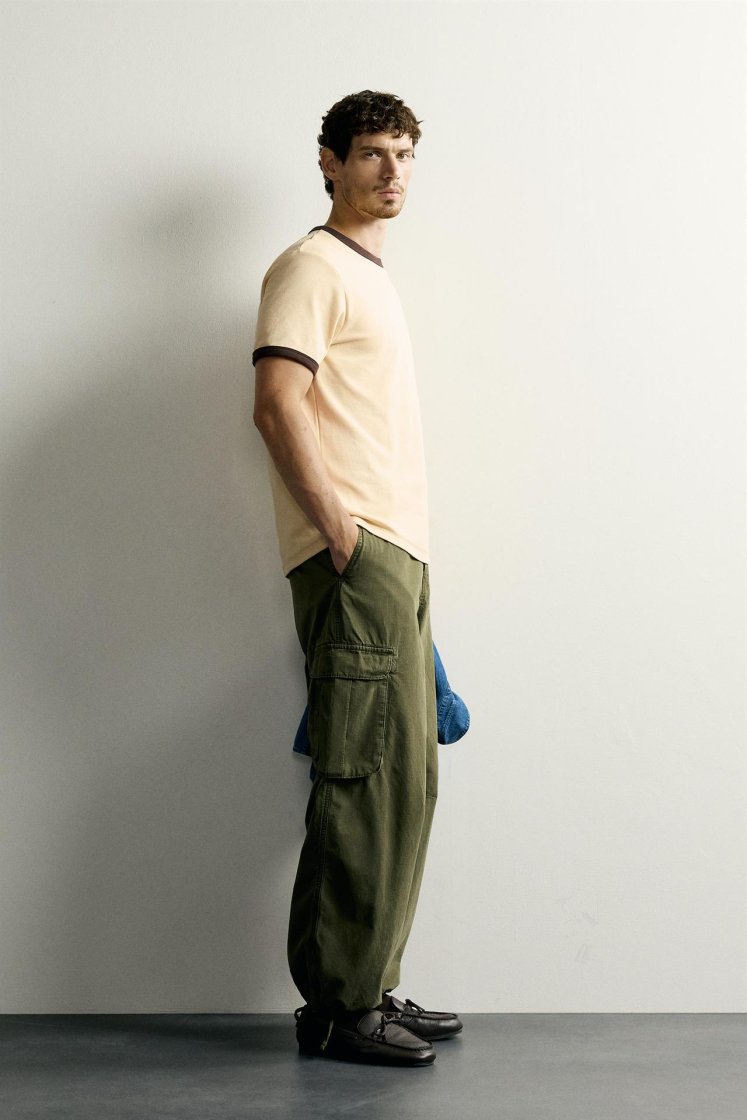 Zara Contrast Ribbed Basic Tee — Jaune