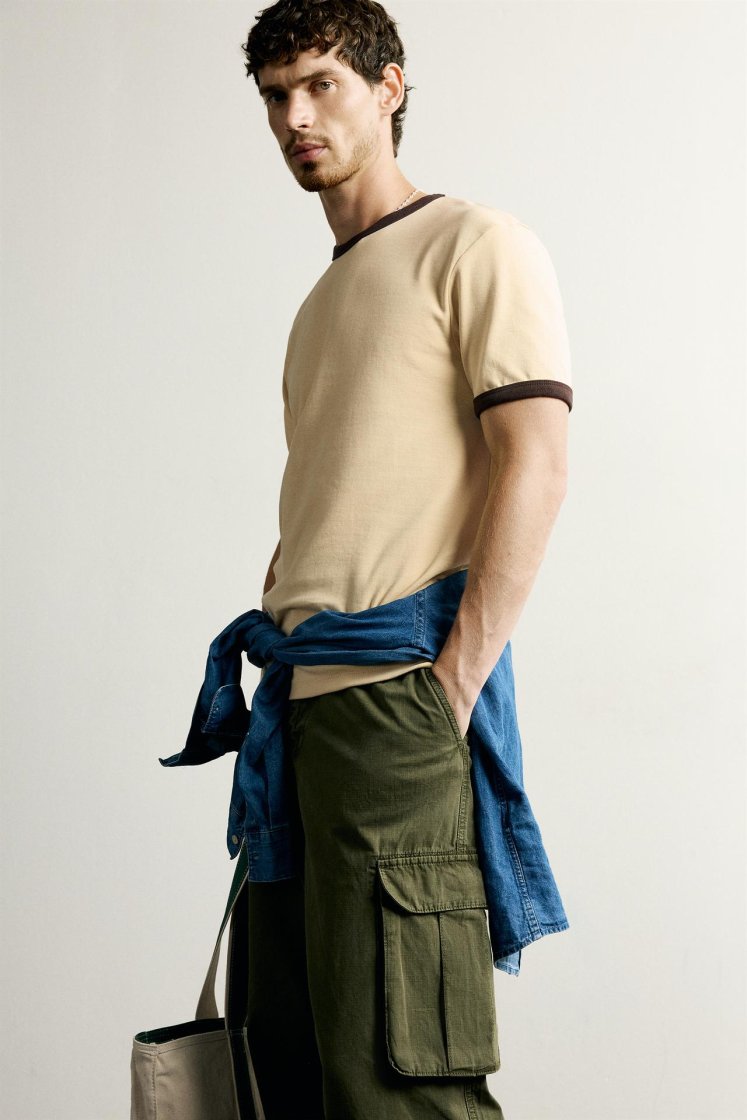 Zara Contrast Ribbed Basic Tee — Jaune