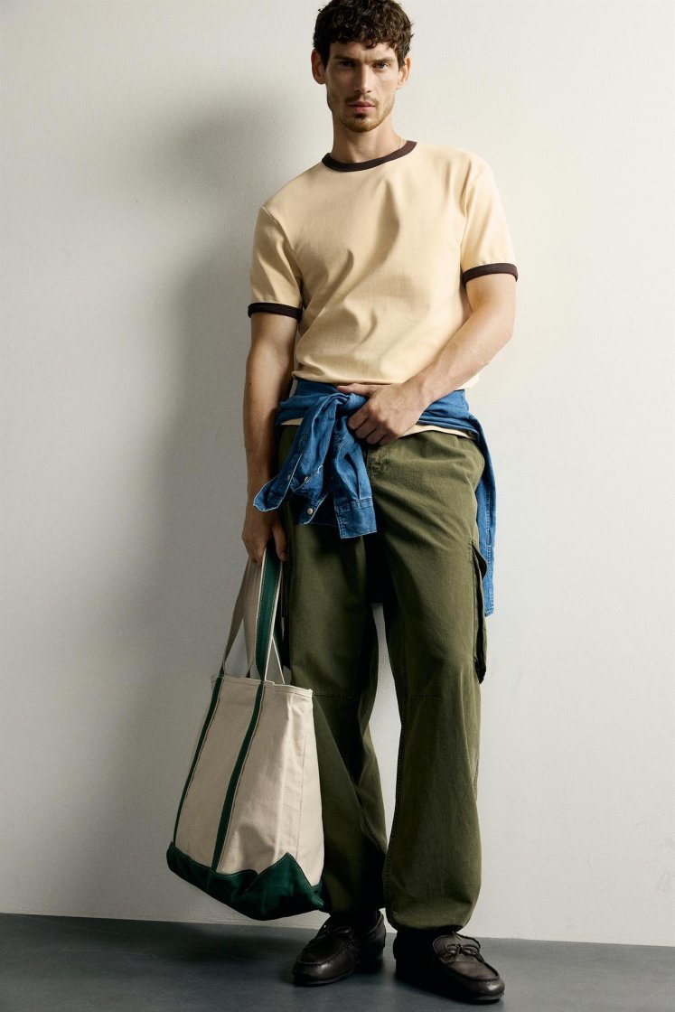 Zara Contrast Ribbed Basic Tee — Jaune