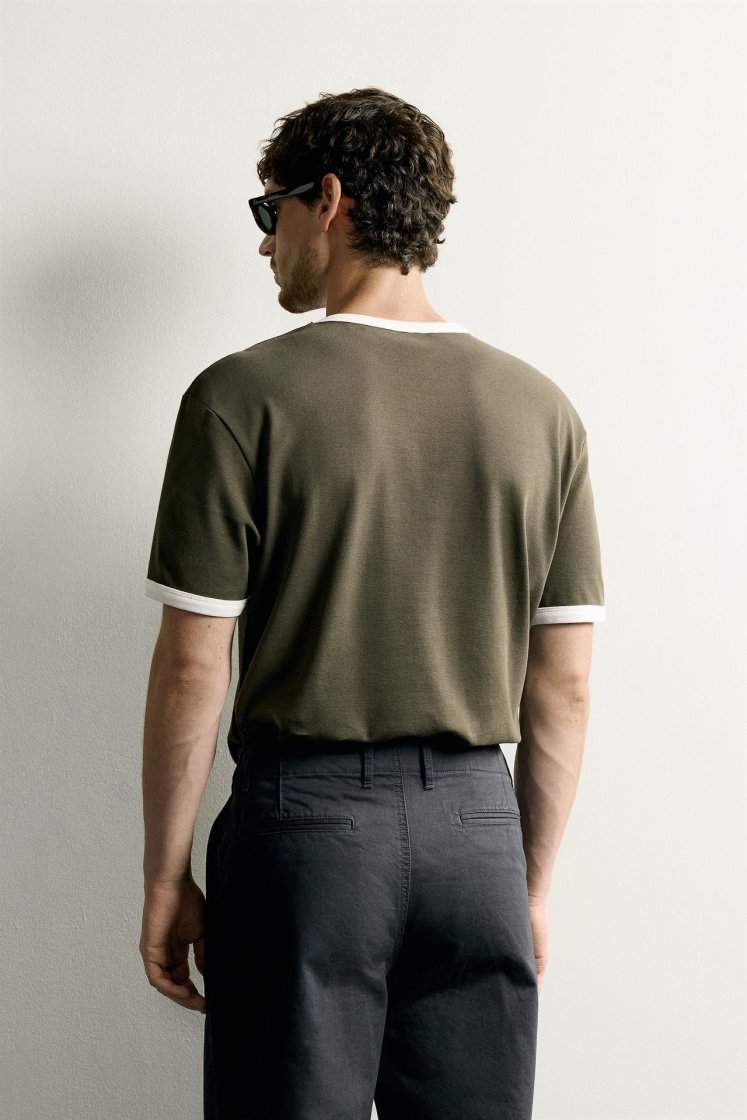 Zara Contrast Ribbed Basic Tee — Vert