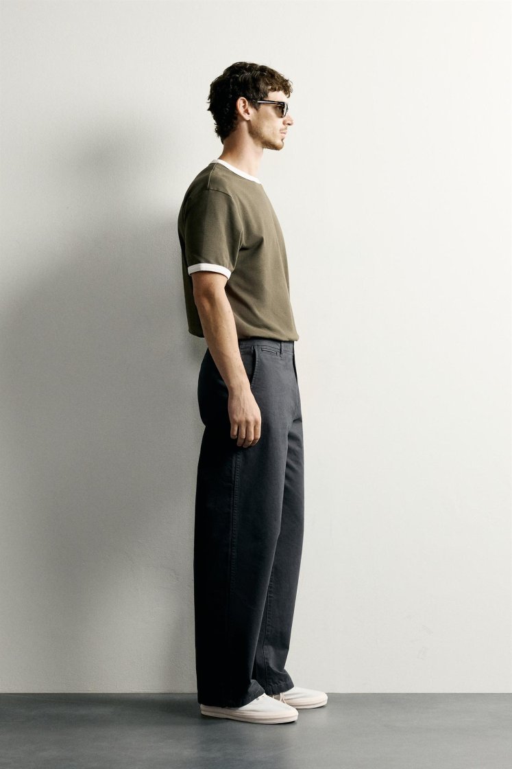 Zara Contrast Ribbed Basic Tee — Vert