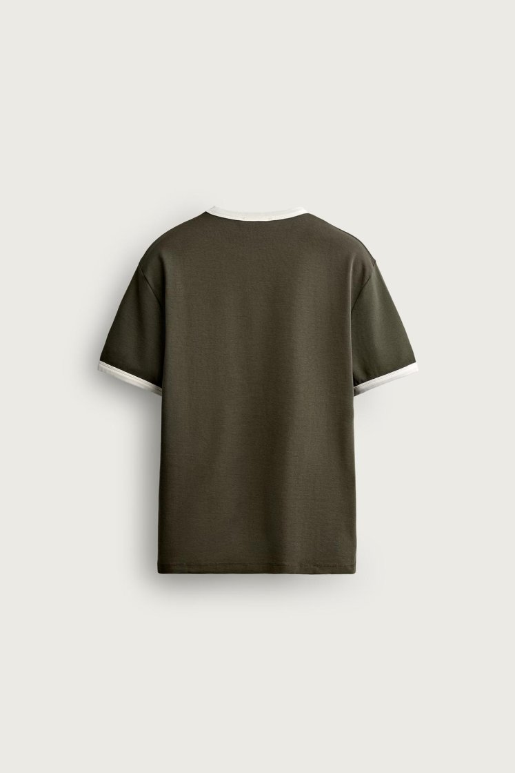 Zara Contrast Ribbed Basic Tee — Vert