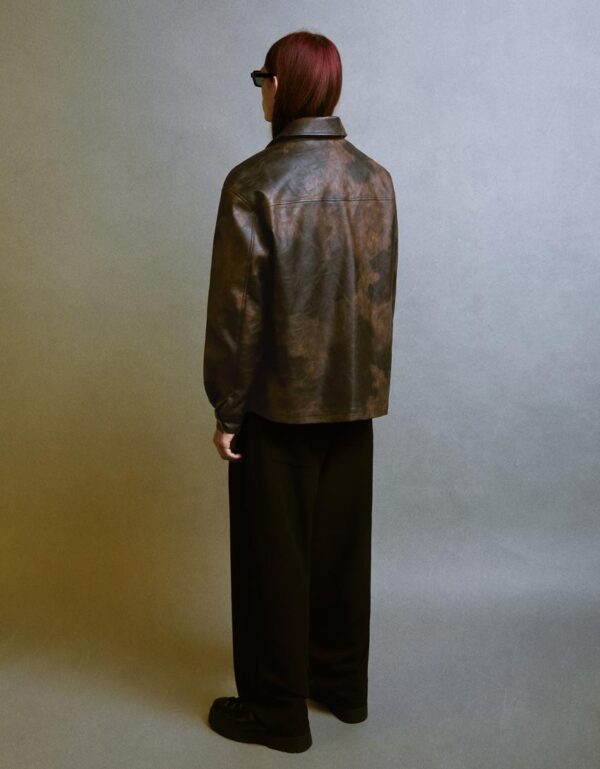 Bershka Black Leather Biker Jacket — Brown
