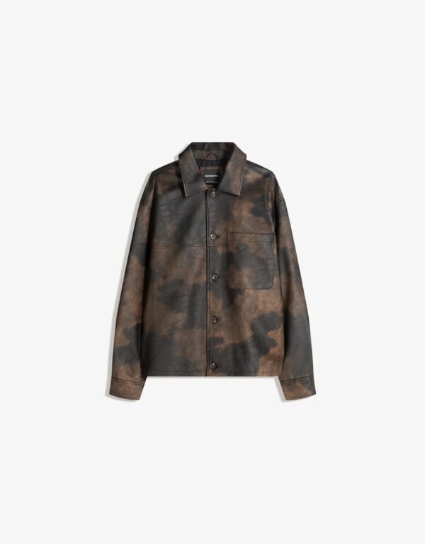 Bershka Black Leather Biker Jacket — Brown