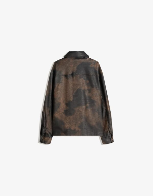 Bershka Black Leather Biker Jacket — Brown